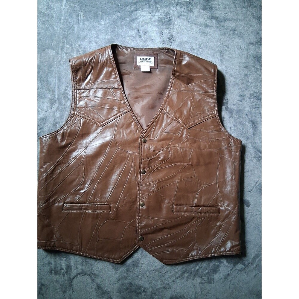 Duke Haband Men’s Leather Vest Sz 2XL Brown Patchwork Western Cowboy Vintage